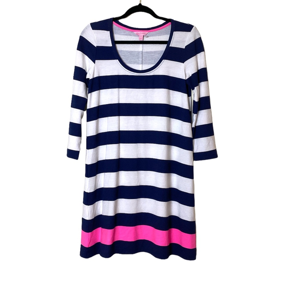 Lily Pulitzer blue white with pink stripe long sleeve dress! - Picture 3 of 6